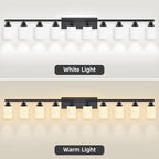 10 Light Bathroom Vanity Lights Over Mirror, 65.4 inch Black Vanity Lights Fixtures with White Glass Shades Matte Black Modern Vanity Lights Black Bathroom Wall Lighting for Mirror Bedroom