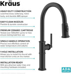 KRAUS Allyn Traditional Industrial Pull-Down Single Handle Kitchen Faucet in Matte Black, KPF-4100MB