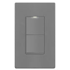 LIDER Minimalist Design Matte Finish Lighted Double Switch with Screwless Wall Plate, Combination Frameless Decorator Switch with Locator Light, Ground Terminal, Single Pole, 15A 120V, UL Listed, Gray