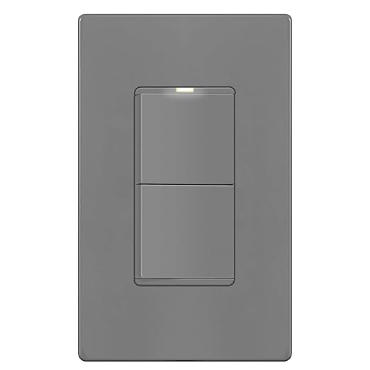 LIDER Minimalist Design Matte Finish Lighted Double Switch with Screwless Wall Plate, Combination Frameless Decorator Switch with Locator Light, Ground Terminal, Single Pole, 15A 120V, UL Listed, Gray