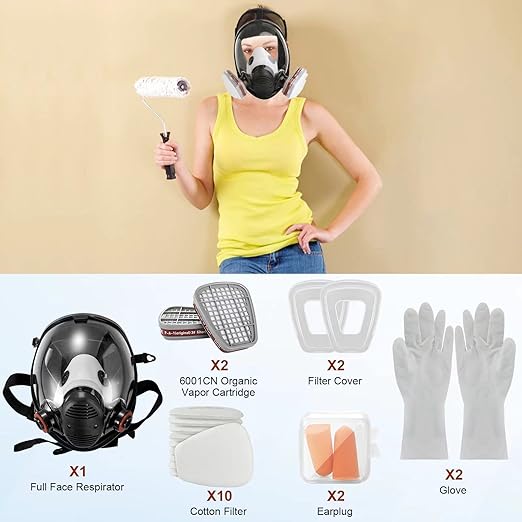 Full Face Reusable Gas Mask - Respirator Mask Survival Nuclear and Chemical with Filters,Organic Vapor Gas Mask for Polishing,Welding,Painting,Dust
