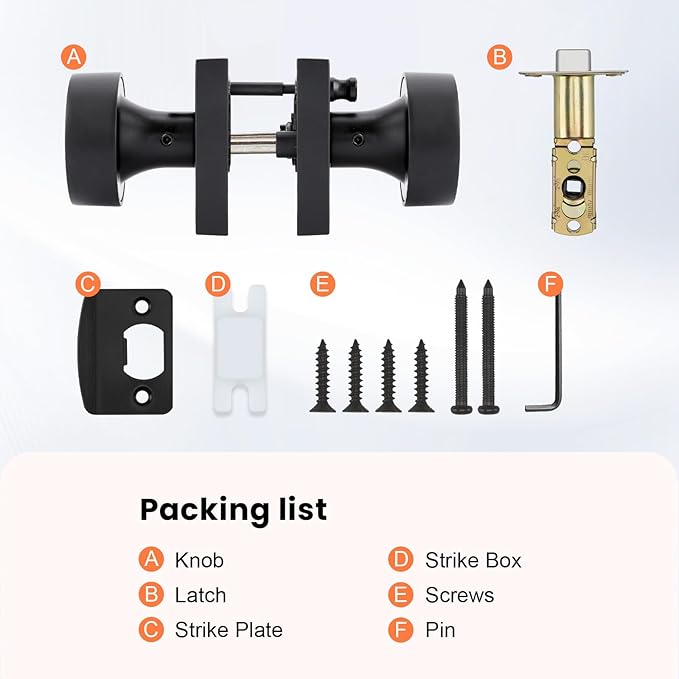 Haidms Black Interior Door Knobs, Zinc-Alloy Heavy Duty Round Matte Black Privacy Door Knobs Interior for Bedroom Modern Bathroom Door Lock Bulk(2 Pack)