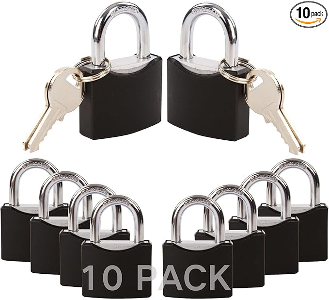 SEPOX®10-Pack 1-9/16" Weather-Proof Outdoor Padlocks Keyed Different, Brass Cylinder, Heavy-Duty Solid Steel Body Covered Black, Locks for Gates, Sheds, Storage Lockers, Fence, Boats, Marine, Fishing