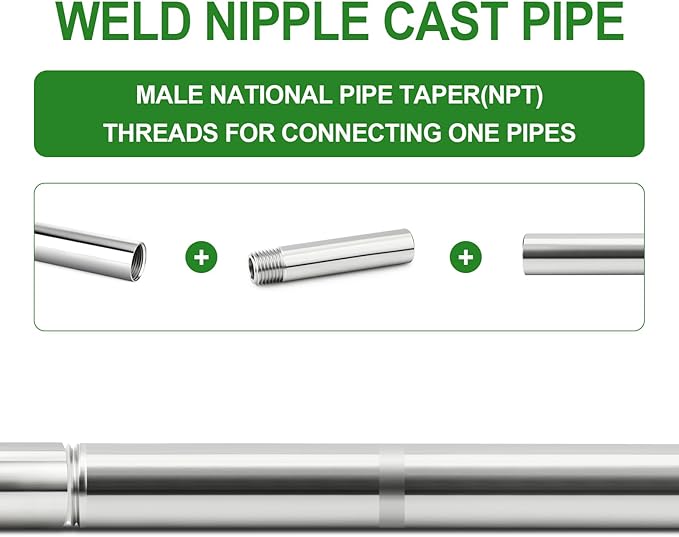 TAISHER 2PCS 304 Stainless Steel Pipe Fittings, 3/8" NPT Male Threaded, 4" Length Weld Nipple Cast Pipe