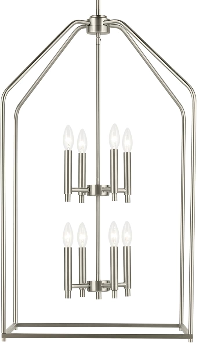 Kichler Madden 36" 8 Light Foyer Pendant in Brushed Nickel, Soft Modern Fixture, for Small Kitchen, Coffee Table, Office, Bedroom, Foyer, (36" x 20"), 52723NI
