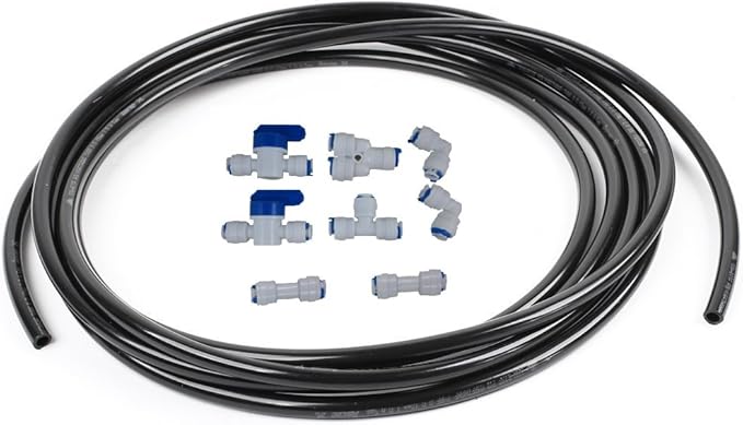 Lemoy 1/4" Quick Connect Water Purifiers Tube Fittings for RO Water Reverse Osmosis System（Ball Valve+Y+L+I+T Type）+5 meters（15 feet） tubing hose pipe（black） for RO Water Reverse Osmosis System