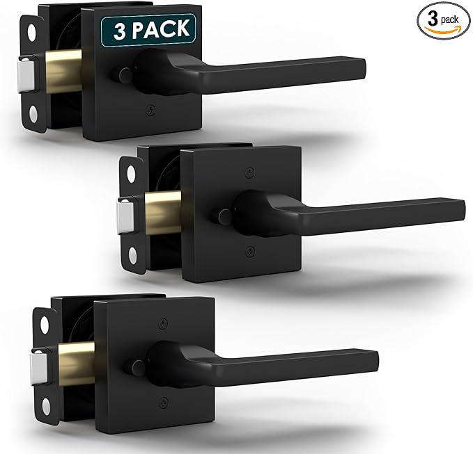 Mega Handles Prime Privacy Door Handle - 3 Pack Reversible Interior Black Door Handle, Heavy Duty Bed & Bath Door Handles with Privacy Door Lock, Fits All Standard Doors - Matte Black