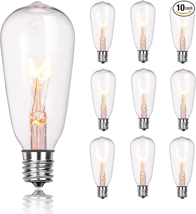 10-Pack Edison Replacement Light Bulbs, 7W E17 Screw Base ST40 Replacement Clear Glass Light Bulbs for Outdoor Patio ST40 String Lights, Warm White