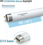 (10pack) 48 inch F32T8/865 Fluorescent Tube Light,4FT 32Watts 6500K Full Spectrum Daylight Bulb,Ra83 High Transparent Replacement for Ceiling Lights,Fish Tank Bulb