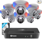 Swann Home Security Cam System with 4TB HDD, 16 Channel 8 Cam, POE Cat5e NVR 12MP HD Video, Indoor Outdoor Wired Surveillance CCTV, Color Night Vision, Heat Motion Detection, Flashing LEDs,1690008DE