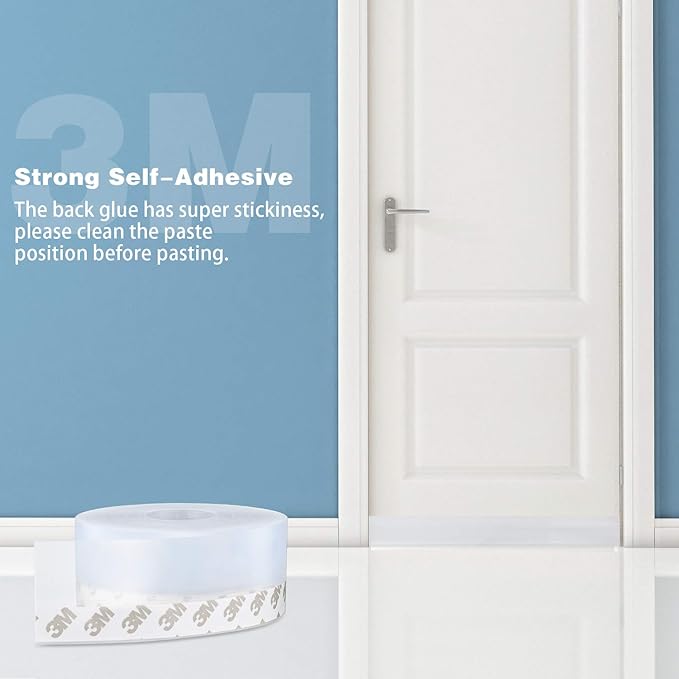 26 Feet Silicone Seal Strip, Transparent, 60MM - Door & Window Seal, Draft Stopper, Adhesive Tape for Doors, Windows & Shower Glass Gaps