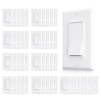 AIDA Single Pole Rocker Decora Light Switch, 15 Amp Self-grounding Electrical Light Switches, Residential Grade, UL Listed (50, Glossy White, Wall Plate Included)