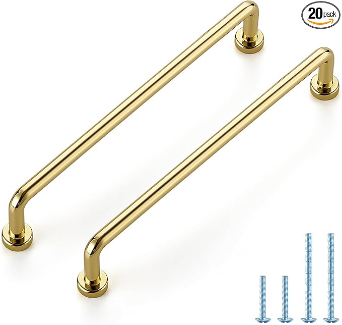 JOY DECOR Cabinet Pulls – 6-1/4 Inch Hole Center, Polished Brass, 20 Pack, Zinc Alloy Cabinet Handles for Drawers & Cupboard – Vintage Style Hardware for Kitchen, Bathroom, Dresser, Furniture Makeover