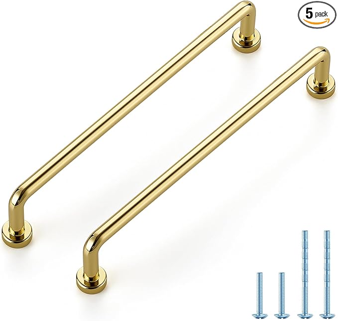 JOY DECOR Cabinet Pulls – 6-1/4 Inch Hole Center, Polished Brass, 5 Pack, Zinc Alloy Cabinet Handles for Drawers & Cupboard – Vintage Style Hardware for Kitchen, Bathroom, Dresser, Furniture Makeover