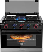 CAMPLUX Elite RV Propane Oven Stove Combo 17 Inches, 1.27 Cu.ft. Gas Oven Stove with 3 Burners, Total Output 28,100 BTU/Hr, Gas Ranges for RV, Apartment or Mini Kitchen, Black RGP17MGB