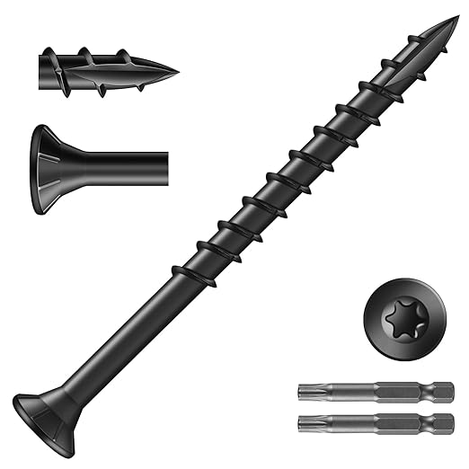 #9 x 2-1/2" Deck Screws (186Pcs) 2lb. Exterior Wood Screws. Carbon Steel, Black, Flat Head, Rust Resistant epoxy Coated, with T25 Star Bit