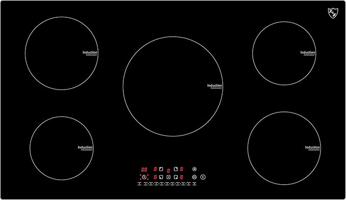 K&H 5 Burner 36 Inch Built-in Induction Electric Stove Top Ceramic Cooktop Touch Control 240V 9200W IN36-9205