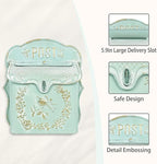 Mailbox Wall Mount Mailboxes for Outside Vintage Mail Boxes for House Outside Metal Drop Box Antique Style Nostalgic Charm Home Decorative, Bird Pattern, Green