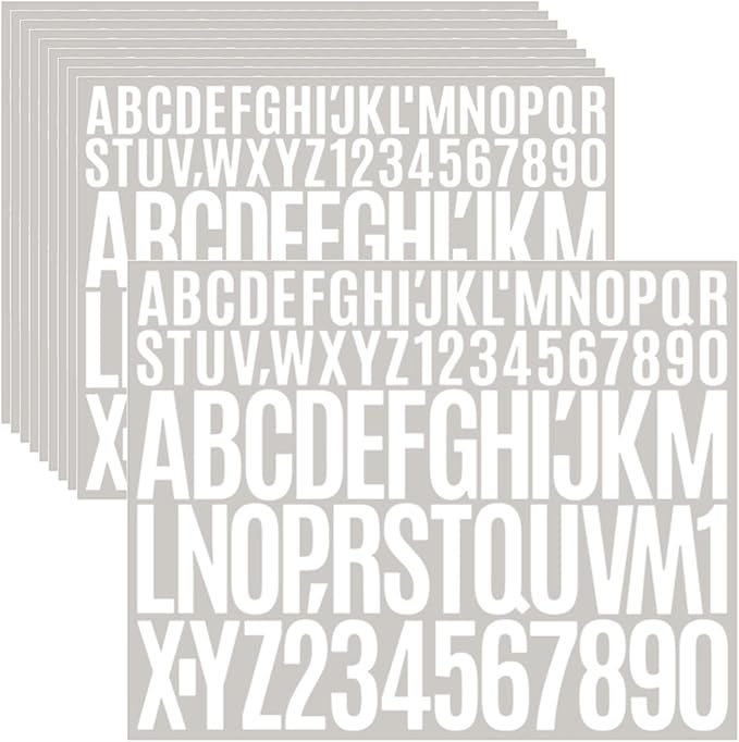 10 Sheets 780 Pcs Vinyl Letter & Number Stickers - Waterproof, Self-Adhesive Alphabet for Mailbox, Door, Window, Cars, Boats, Address (White, 1in&2in)