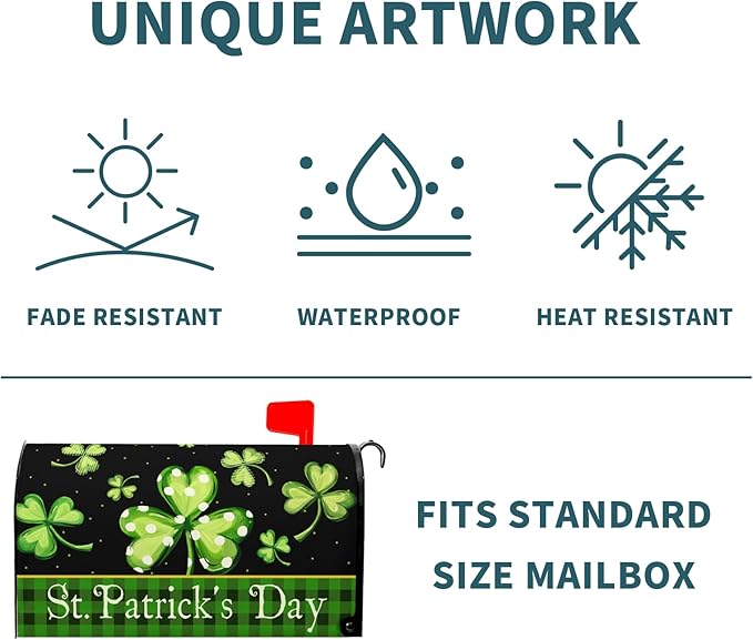 Kawani St Patrick's Day Magnetic Mailbox Covers Green Shamrock Lucky Clovers Mailbox Covers Magnetic Standard Size 21x18 Inch St Patricks Day Post Letter Box Cover for Garden Yard Decor
