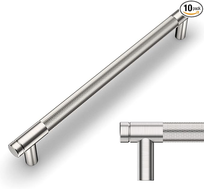 Amerdeco 10 Pack Brushed Satin Nickel Knurled Cabinet Pulls 7.55 Inch Center to Center Kitchen Cabinet Handles for Drawer Dresser, Cupboard and Wardrobe ZH0031