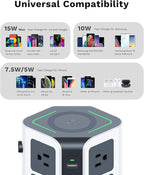 KOOSLA Power Strip Tower, [15W] Wireless Charger Surge Protector - 12 AC Multiple Outlets & 6 USB Ports, 6.5ft Extension Cord Charging Station for Office Supplies, Desk Accessories, Dorm Essentials