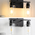 EMONG 2-Lights Bathroom Light Fixtures, Matte Black Vanity Light with Glass Shade, Modern Wall Sconces Lighting for Bathroom,Mirror,Farmhouse,Hallway