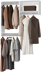 ROOMTEC Modular Closet System, 52" Wall-Mounted Closet Organizer with Hanging Rods, Wooden Tower for Walk-In Closets, Wardrobe Storage Kit, White