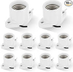 10 Pcs E26 Light Socket Porcelain Lamp Holder Socket Medium Keyless Threaded Base with Two Hole Flange Mounting and 6" Wire Indoor Garage Closet Lighting