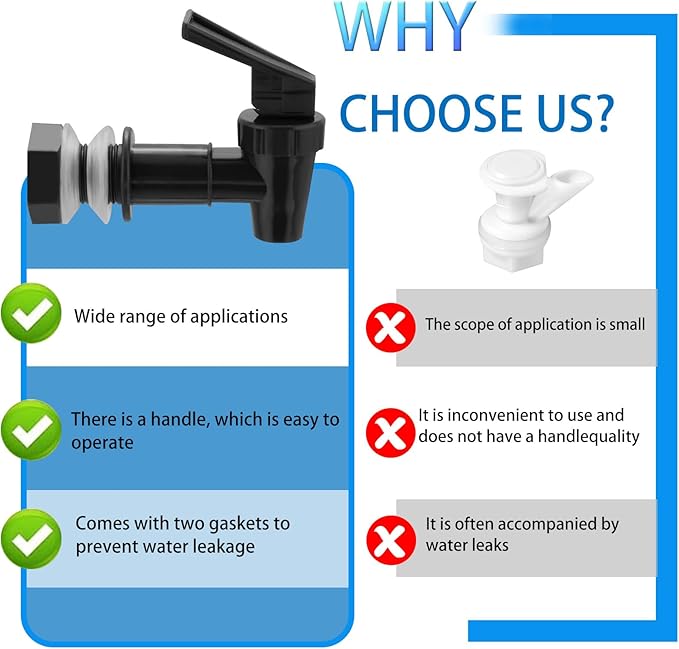 Replacement Cooler Faucet Water Bottle Jug, BPA-Free Plastic Spigot Spout Water Beverage Lever Pour Dispenser Valve, Crock Tap (2 Black)