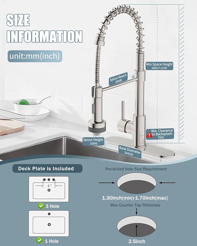 Kitchen Faucet with LED Light,Kitchen Faucet with Soap Dispenser,Faucet for Camper Farmhouse RV Kitchen Sink,Single Handle Stainless Steel Kitchen Sink Faucets with Pull Down Sprayer,Nickel Brushed