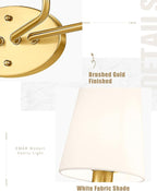 Emak 3-Light Vanity Light, Brushed Gold Bathroom Light fixtures with Flared White Fabric Shade, Modern Bathroom sconces for Mirror, Hallway, Bedroom, VL132-BGD-WF-3