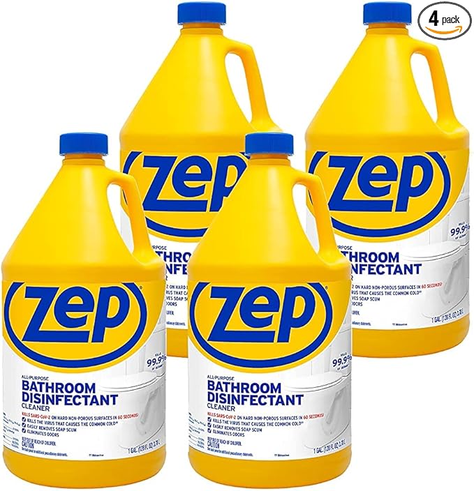 Zep All-Purpose Bathroom Disinfectant Cleaner - 1 Gallon (Case of 4) ZUAPBD128 - Virucidal, Fungicidal, Mildewstat, Kills 99.9 Percent of Germs in 60 Seconds