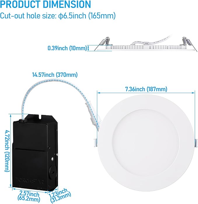 TORCHSTAR Premium Series 6 Inch Ultra-Thin LED Recessed Light with Junction Box, 13.5W Dimmable LED Canless Recessed Ceiling Lights Slim, ETL & ES Listed, CRI90, 2700K Soft White, White, Pack of 6