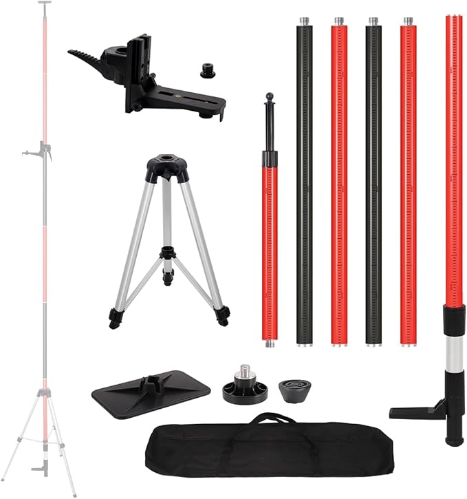 13.7 Ft./4.2M Professional Lasers Level Pole with Tripod, Adjustable Telescoping Pole for Leveling Tools, Multi-functional Fine-tuning Bracket with 1/4” and 5/8” Thread Adapters, Includes Carrying Bag