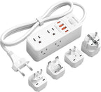 European Travel Plug Adapter, WRXDMC Universal Power Adapter for EU UK DE JP,6 AC Outlets, 4 USB Ports with 5ft Extension Cord, International Power Strip, Compact for Travel, Cruise Ship Must Have