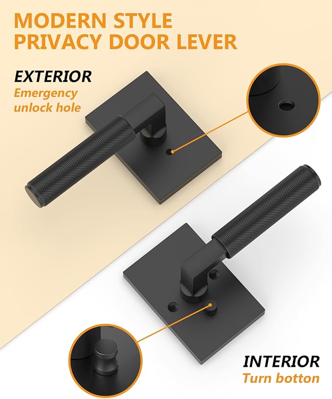 Asidrama 6 Pack Black Privacy Door Handles, Door Lever with Door Knobs Indoor for Bedroom or Bathroom, Heavy Duty Door Handles Interior with Locks for Left Right Sided Doors