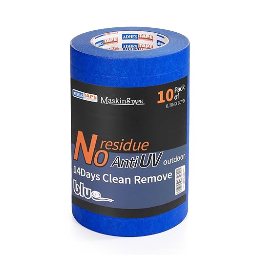 ADHES Upgrade Blue Painters Tape, 0.7 Inch x 60 Yards x 10 Rolls, Blue Paint Tape Masking Tape No Residue & Anti UV Multi Surface Painting Tape for Indoor and Outdoor Use