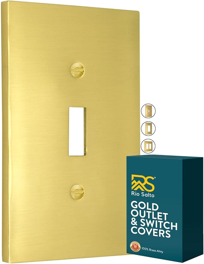 Rio Salto Modern Metal Vibrant Yellow Gold Toggle Light Switch Cover Metal MIDISZE Decorative Switch Covers Wall Plate Outlet Cover Wall Flip Switch Cover Socket Togle (Toggle, 1-Gang)