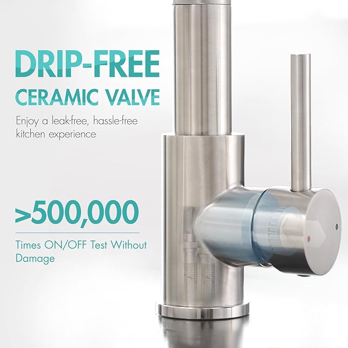 AIMADI Commerical Kitchen Faucet with Sprayer,Single Handle Pull Down Sprayer Kitchen Sink Faucet with LED Light Two Spout,Brushed Nickel