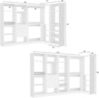 Unikito 110” Closet System with Drawers, 9.3FT Corner Closet Organizer with 4 Hanging Rods, Reversible Large Wood L Shaped Walk in Closets Wardrobe with Shoe Shelves, Max Load 3000LBS, Set of 4, White