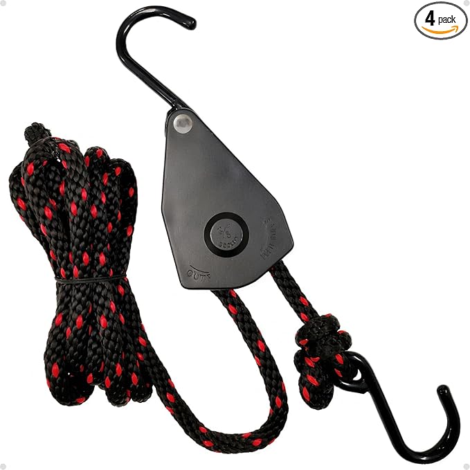 Fondwell 3/8" Tie Downs Ratchet Straps: 4 Pack of Heavy Duty Adjustable Rope Hangers for Various Hanging and Strapping