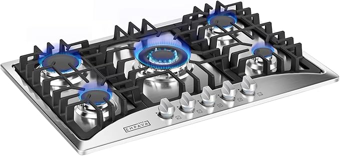 Empava 30 Gas Stainless Steel 5 Italy Sabaf Sealed Burners with NG/LPG Conversion Stove Top Cooktops Designed for Kitchen and RV Use, 30 Inch