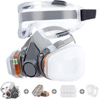 Reusable Half Face Gas Mask with Safety Glasses, Filters - For Painting, Welding, Woodworking