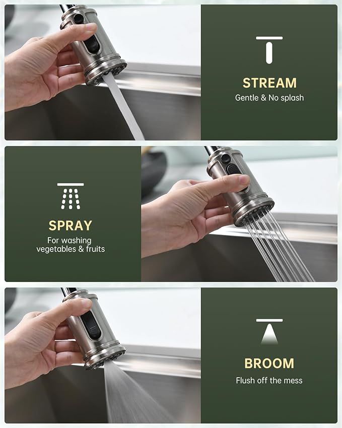 Touchless Kitchen Sink Faucet with Soap Dispenser Brushed Nickel, DAYONE Smart Motion Sensor Hands Free Faucet Kitchen with 3-Function Sprayer for Single/ 3-Hole Sink, DAY136TL-BN