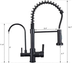 MENATT Commercial Matte Black Brass Faucet, High Arc 3 in 1 Kitchen Sink Faucet with Pull Down Sprayer, RO System Water Filter Integrated