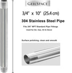 GeilSpace 3/4" x 10" Stainless Steel Pipe, 304 Pipe Nipple Fits Standard 3/4 Inch Threaded Pipes and Fittings, DIY Industrial Metal tube (2 PCS)