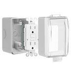 15 Amp GFCI Outdoor Electrical Outlet Box, Nonmetallic Heavy Duty Box IP66 Waterproof and NEMA 5-15 Self Test GFCI Outlet Kit, 3.15 Inch Deep, Lockable, Clear/Gray, UL Listed