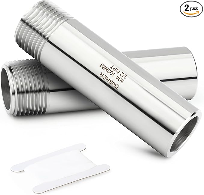 TAISHER 2PCS 304 Stainless Steel Pipe Fittings, 1/2" NPT Male Threaded, 4" Length Weld Nipple Cast Pipe