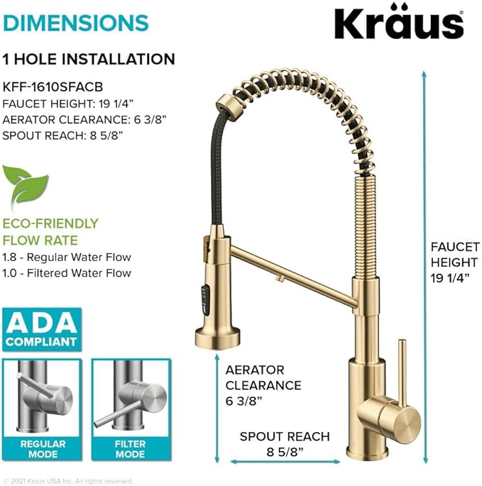 KRAUS Bolden 2-in-1 Commercial Style Pull Down Single Handle Water Filter Kitchen Faucet for Reverse Osmosis or Water Filtration System in Spot-Free Antique Champagne Bronze, KFF-1610SFACB